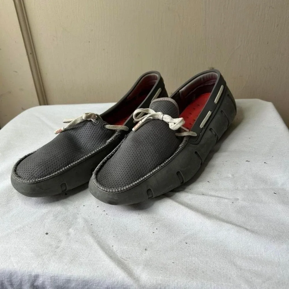 SWIMS Men Grey Braided Lace Loafer Boat Shoes Size 9 Camo Sole Slip On